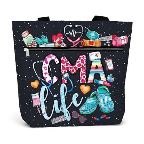 Image of 84hoods Large Waterproof Tote Bag with Pockets and Zipper for Work. Gift for Nurse. Shoulder Bag for Women.