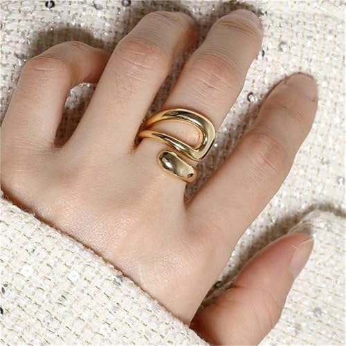 14K Gold Chunky Rings for Women,Non Tarnish Silver Plated Statement Dome Rings Stackable Rings for Women Adjustable Stackable Rings Wedding Band Jewelry3