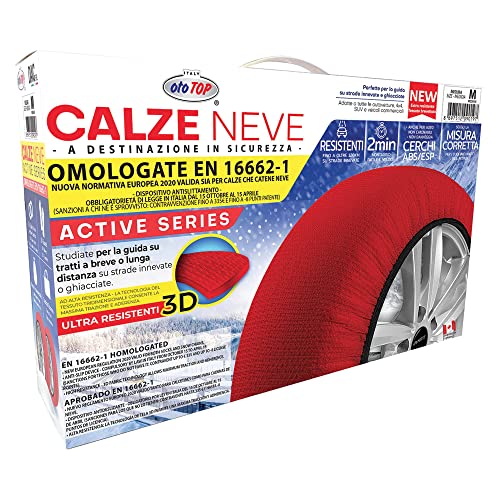 WeGeek, ACTIVE SERIES 1 Paar Schneesocken für Autos, SUVs, 4 x 4, Vans mit neuer EUROPÄISCHER Zulassung EN 16662-1, die die Schneesocken mit den Schneeketten verbindet, Größe M (Paar), Montage 2 min.