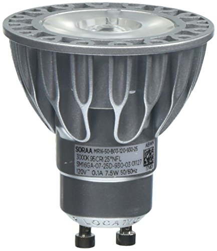 Bulbrite SM16GA-07-25D-930-03 SORAA 7.5W LED MR16 3000K Vivid 25° 120V GU10 DIM, Silver