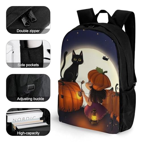 Daypack Bookbag Anti-Theft Multipurpose Large Capacity Bookbag - Fantasy Moon Night GirlGirl Black Cat Pumpkin Field Art Travel Hiking & Camping Rucksack With Adjustable Shoulder Straps3