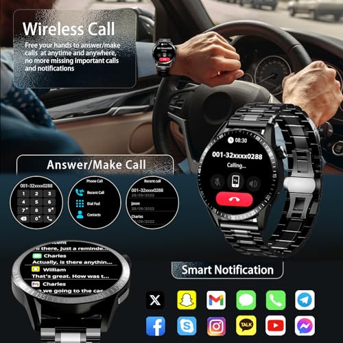 Smartwatch Herren mit 3 Uhrgürteln, Smartwatch mit Anruf-, Sprachassistent-und Nachrichtenfunktionen, Business-geeignet, über 100 Sportmodi, Sportuhr für Android und iOS, Schwarz – Bild 3