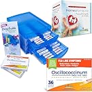 Boiron HomeoFamily Kit with The Essentials - 32 Assorted Homeopathic 6c and 30c Tubes with 12 Oscillococcinum Doses Plus 36 Extra Oscillo Bonus Doses with Blue Storage Drawers