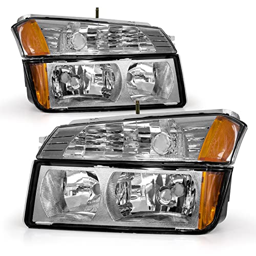 ADCARLIGHTS Headlight Assembly Compatible with 2002 2003 2004 2005 2006 Chevy Avalanche 1500 2500 Headlamp Chrome Housing Amber Reflector Clear Lens Replacement (Fits Body Cladding Models ONLY)