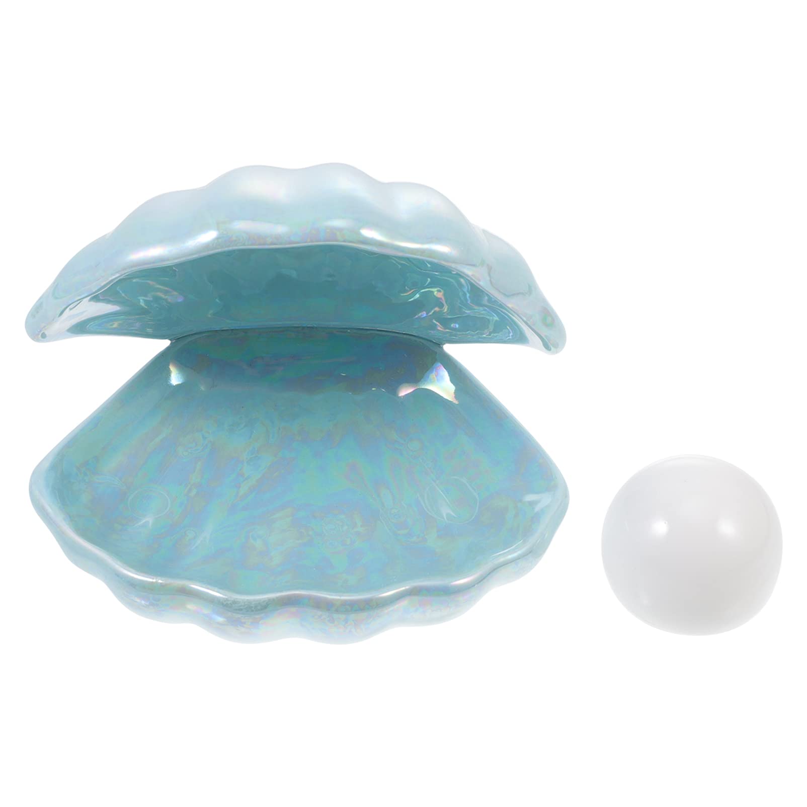 Perła w muszli Lampka nocna z klapką Lampka nastrojowa Ceramiczna lampa z muszli Perłowa Lampka nocna w kształcie muszli Opalizująca lampa LED akcentująca Lampka nocna na stolik na prezent Błękit/25