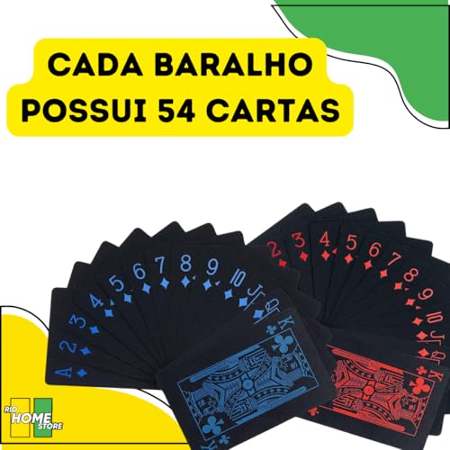 Kit 2 Baralhos Black Vermelho Ou Azul Resistente A Água Anti Rasgo Poker Mágica