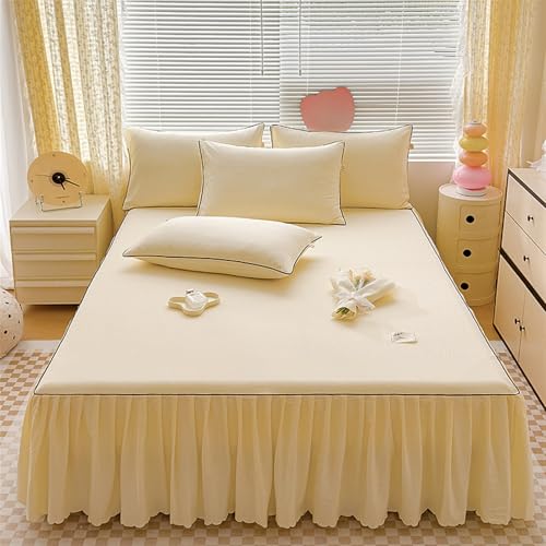 BESTORI Falda de Cama con Volantes Suave Protector de Colchó Cubre Canape Falda de Cama elástica con 45 cm Volantes Resistente a Las Arrugas, Amarillo, 120x200cm