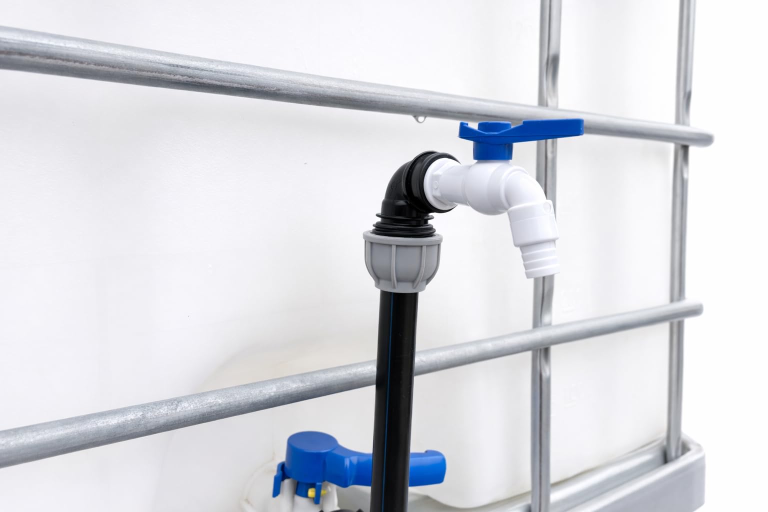 Swan Neck IBC Tank Riser Kit 30cm Tap Extension, Fits 2" S60 x 6 Outlet, Easy Filling for Buckets & Watering Cans, Includes MDPE Fittings, Tank Adaptor, Tap & PTFE Tape (white pvc lever tap)
