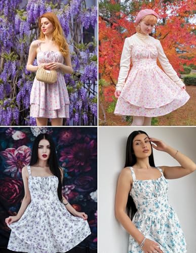 Image of Scarlet Darkness Floral Mini Corset Dress for Women Teen 2026 Summer Spring Flowy A-Line Sundress with Pockets