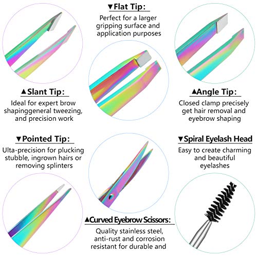 Honoson-6-Pcs-Eyebrow-Tweezers-Set-for-Women-Precision-Tweezer-for-Eyebrows-with-Curved-Scissors-Eyelash-Brush-Girls-Facial-Hair-Plucking-Daily-Beauty-Tools-with-Leather-Storage-CaseRainbow-Color
