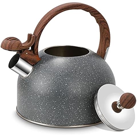 Stainless Steel Whistling Kettle, Kitchen Stovetop Kettle, Retro Teapot, Lightweight Camping Kettle, Water Kettle with Wood Handle,Tea Kettle for Gas Hob,Removeable Lid and Non-Drip Pouring Spout,2.5L Cover