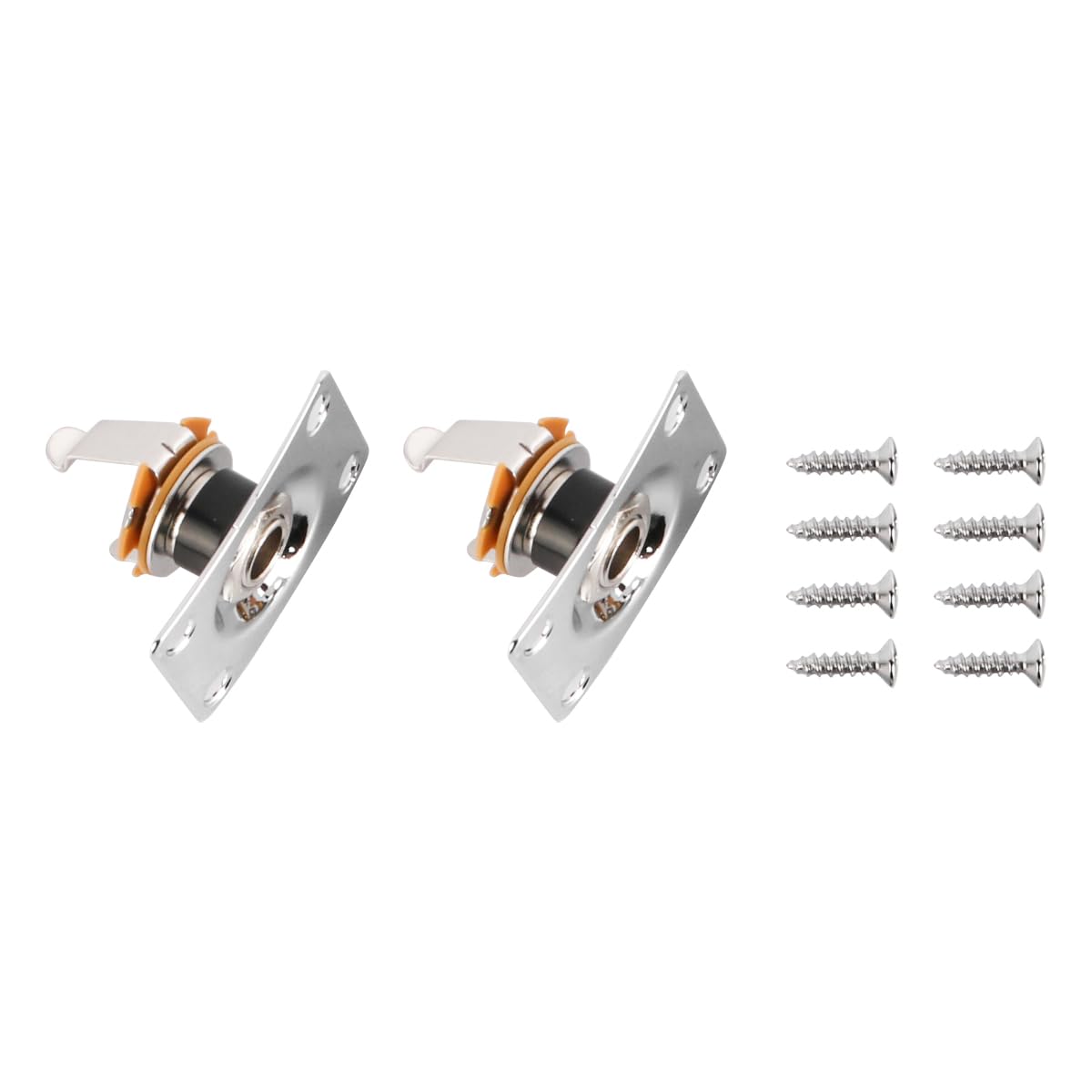 Tiardey 2 Pcs 1/4" 6.35mm Rectangle Output Jack Plate Input Socket for Electric Guitar Chrome Finish Replacement Part
