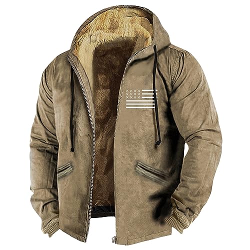 TIMELYE Parkamantel Lang Wollmantel Herren Herbst Sweatshirt Jacke Herren Winter Herren Lederjacke Leichte Basic Wolle Softshelljacke Herren Wasserdicht Atmungsaktiv Herren Wintermantel(Khaki,7XL)