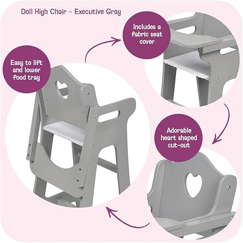 Miniatura 2 de Badger Basket Silla alta de muñeca de juguete simulación asiento de alimentación para muñecas de 18 pulgadas - gris