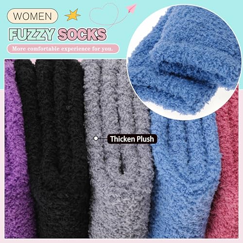 Image of Fuzzy Socks Warm Fluffy Winter Cozy Thick Plush Slipper Sleep Comfy Crew Socks for Women & Men 5 Pairs