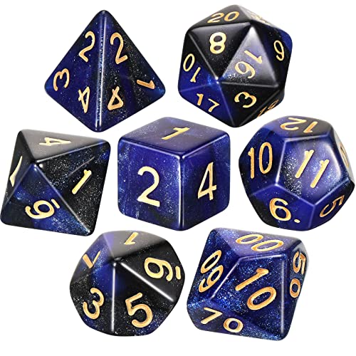 Kasyat Juego de dados DND de 7 dados de poliedro con bolsas negras y dragones para juegos de rol Scout RPG (azul y negro)