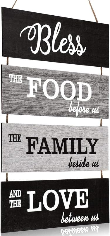DLY LIFESTYLE Bless Hanging Wall Sign, Large Hanging Wall Sign, Rustic Wooden Family Food Love Sign Decor, Hanging Wood Wall Decoration for Living Room Bedroom Outdoor (Cool-Tone Color), DL040