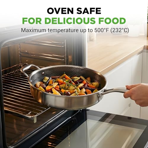 NutriChef 3.4QT Deep Frying Pan with Lid - Stainless Steel Non-Stick Saute Pan, Scratch-Resistant Honeycomb Texture, Oven & Induction Safe Skillet by NutriChef - Image 4