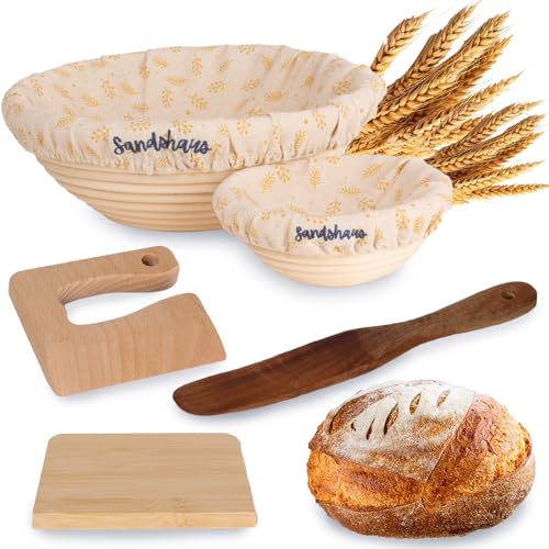 Sourdough Starter kit, Sourdough Bread Baking Supplies Tools, Parents and Kids Baking kit, 9” Banneton Bread Proofing Basket, Mini Banneton Basket, Proofing Basket for Baking, Banneton Gift Set