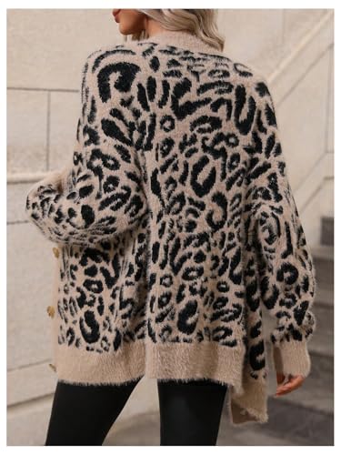 SOLY HUX Women's Leopard Print Cardigan Sweaters Button Down V Neck Long Sleeve Fuzzy Cardigans2