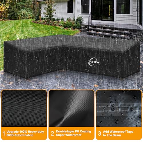 Kipiea 600D L-Shape Outdoor Patio Furniture Covers Waterproof, Outdoor Sectional Cover Windproof, Patio Sectional Sofa Cover Anti-UV, No Tears & No Fading (Left Facing, 79"x98" Lx33.5 Dx31 H) by Kipiea - Image 3