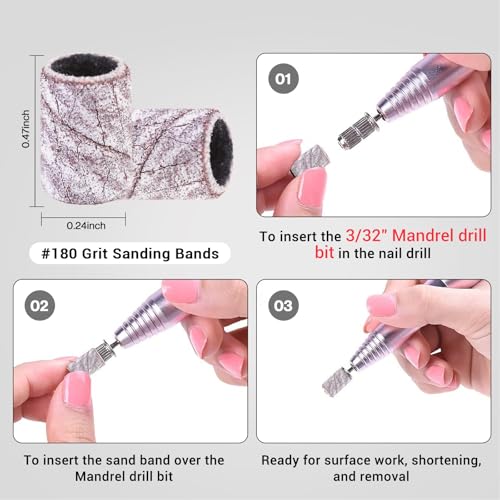 Image of MelodySusie 100 Pcs Nail Drill Bits Sanding Bands for Nail Drill 180 Fine Grit Nail File Sanding Bands for Acrylic Nails Gel Manicures and Pedicure