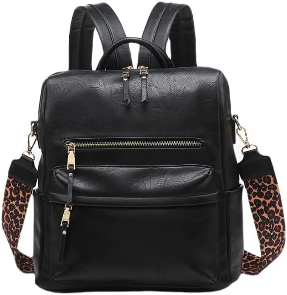 JEN & CO. Amelia Leather Backpack for Women, Black Convertible Travel Bag with