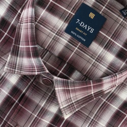 Image of 7-DAYS Men's Premium Check Shirt - 100% Cotton, Tailored Fit (Between Slim & Regular), Full Sleeve, with Pocket - Smart Office & Casual Look