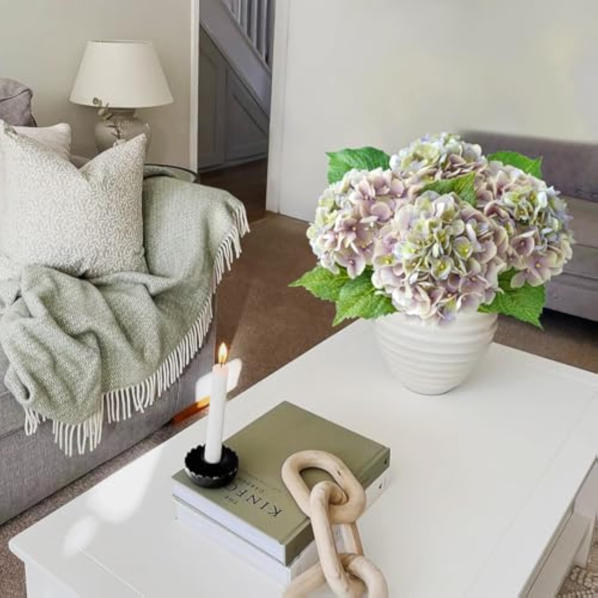 4Pcs Green/Purple Hydrangea Artificial Flowers with Stems