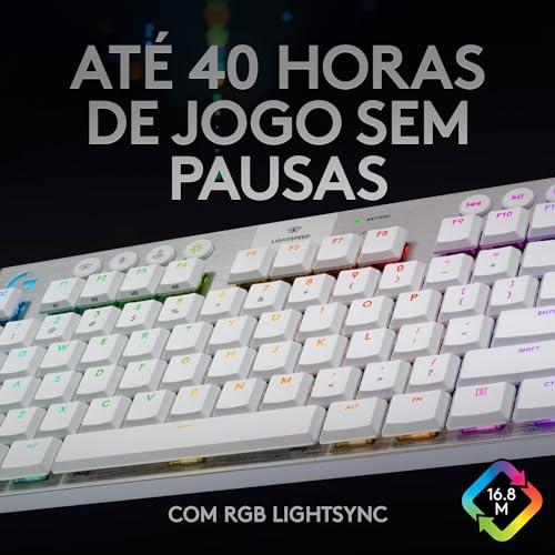 Teclado Mecânico Gamer Sem Fio Logitech G915 TKL com RGB LIGHTSYNC, USB ou Bluetooth, Controles de M