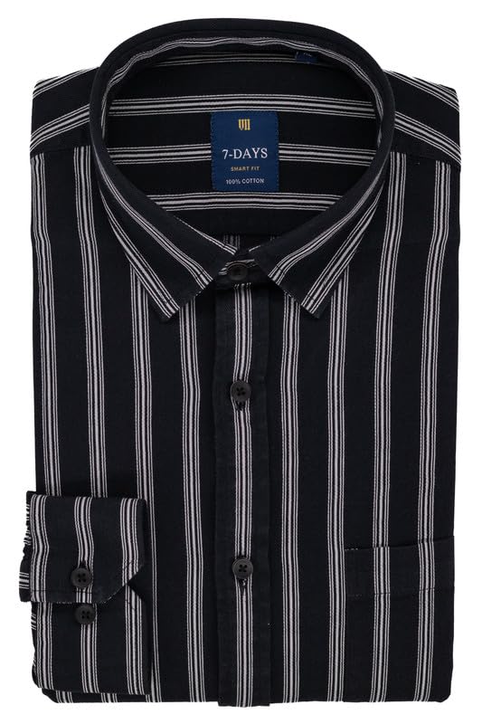 Image of 7-DAYS Men's Premium Striped Shirt - 100% Cotton, Tailored Fit (Between Slim & Regular), Full Sleeve, with Pocket - Smart Office & Casual Look