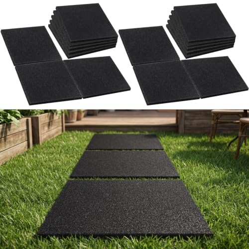 Nuanchu 16 Pcs Rubber Stepping Stones Outdoor 12 x 12 Inch, Square, Black