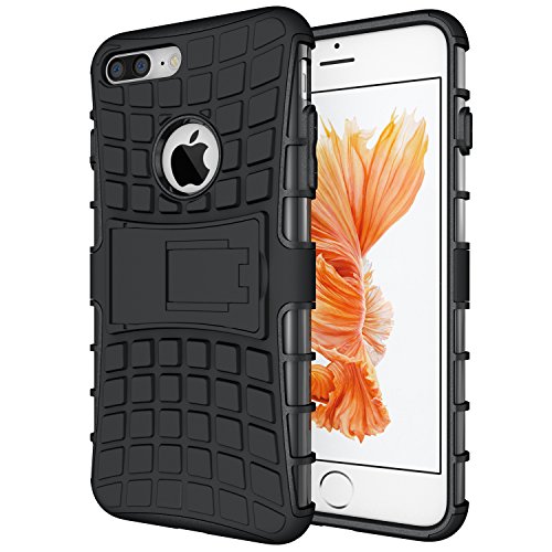 Xbows iPhone 7 Plus Case, [Rugged Wave] Slim Durable Protective Shockproof Case Built-in Kickstand for Apple iPhone 7 Plus (Black)