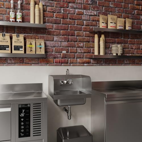 Image of AmGood Stainless Steel Wall Mount Hand Sink | NSF | Commercial Hand Washing Basin For Restaurant, Kitchen and Home (17 inch x 15 inch with Sidesplash)