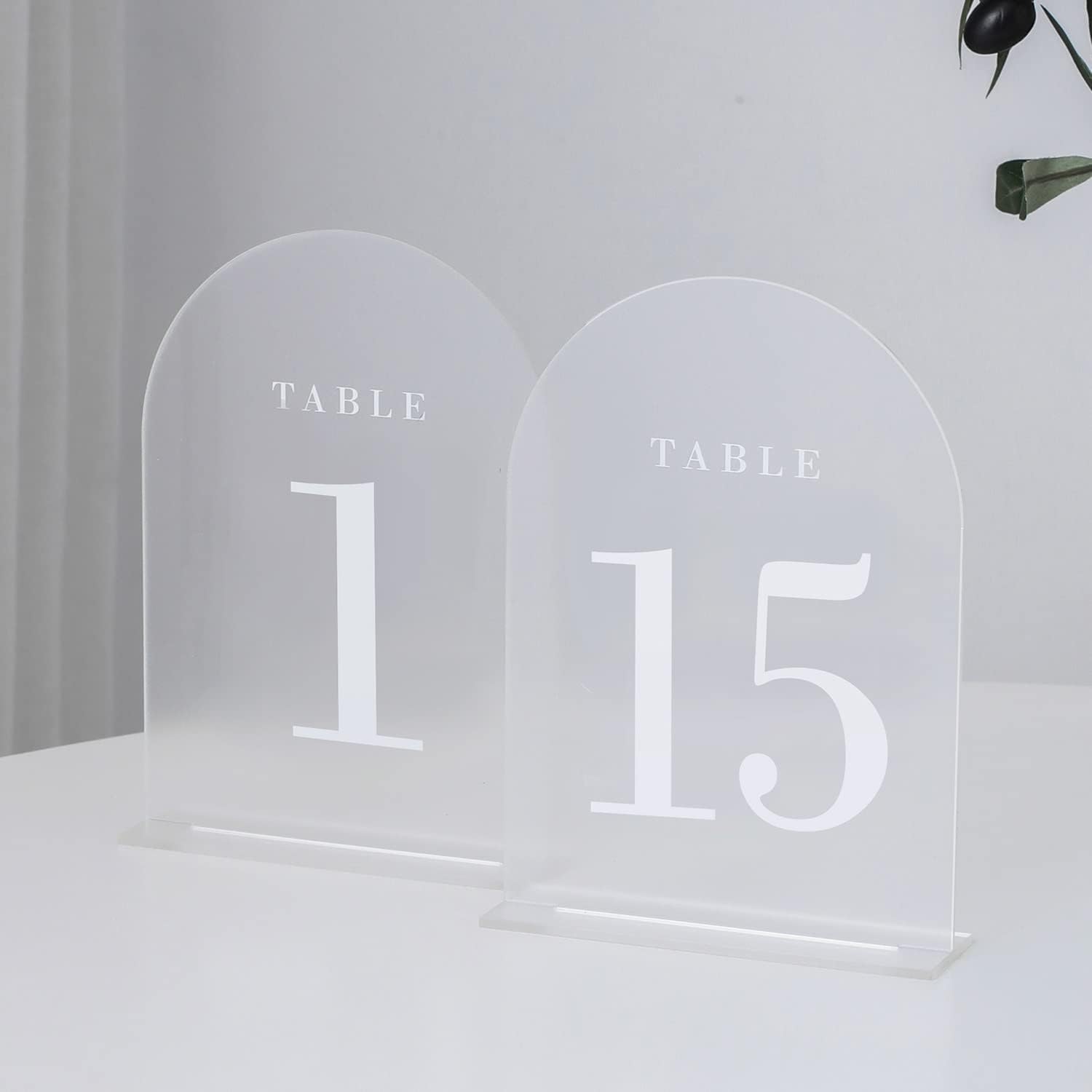 UNIQOOO Frosted Arch Wedding Table Numbers with Stands 1-15 and Wedding Card Box Bundle for Centerpiece, Reception, Decoration, Party, Anniversary, Event