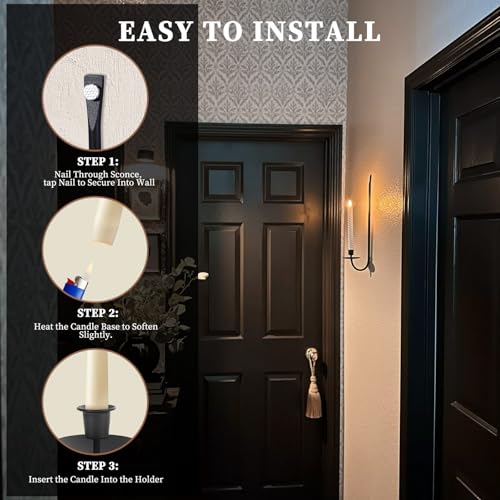 Batoslee BTS-10002001 Wall Candle Holder Set Of 2, Stylish Black Metal Wall Mount Candle Sconces, Modern Wall Decoration For Living Room thumb #6