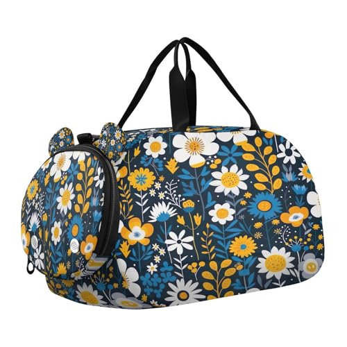 Beautiful Flowers Bubbles Kids Duffle Bag,Sports Gym Bag with Shoe Compartment Travel Duffel Bags for Boys and Girls