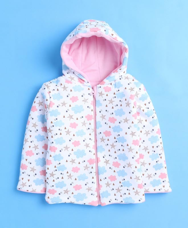 BUMZEE Baby Pink & White Baby Girls Full Sleeves Cotton Reversible Padded Jacket Age - 12-18 Months (Peb9966D-bpk.wht) 1