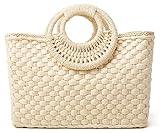 Women Straw Handbag, Large Capacity Woven Handmade Round Handle Hobo Bag, Casual Retro Vacation Beac
