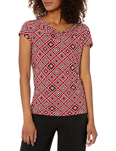 Kasper Women's Printed Ity Cowl Neck Cap Slv Top, Red Hot Pansy, Xl #TOP15