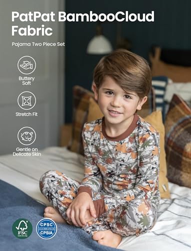 Image of PATPAT Toddler & Kids Pajama Sets with Bamboo Viscose, Snug Fit Pjs for Girls, All-Season Comfort Sleepwear, Ages 2-12 Years