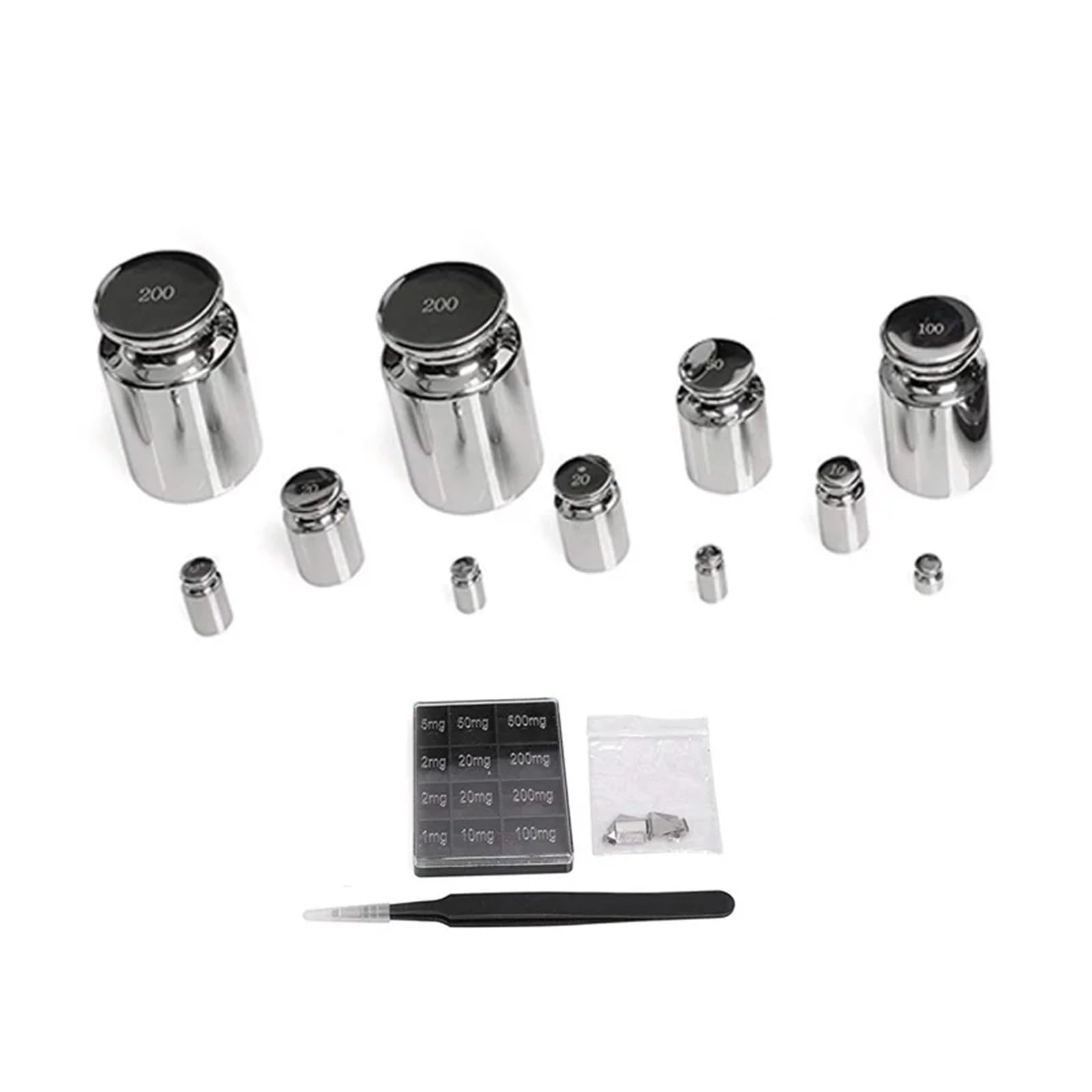 Balanzas de Portátiles, Juego de Pesas de calibración M1 de 1mg-200g, Juego de Pesas cromadas de Acero Inoxidable, balanza de precisión en Gramos, Calibración de Peso