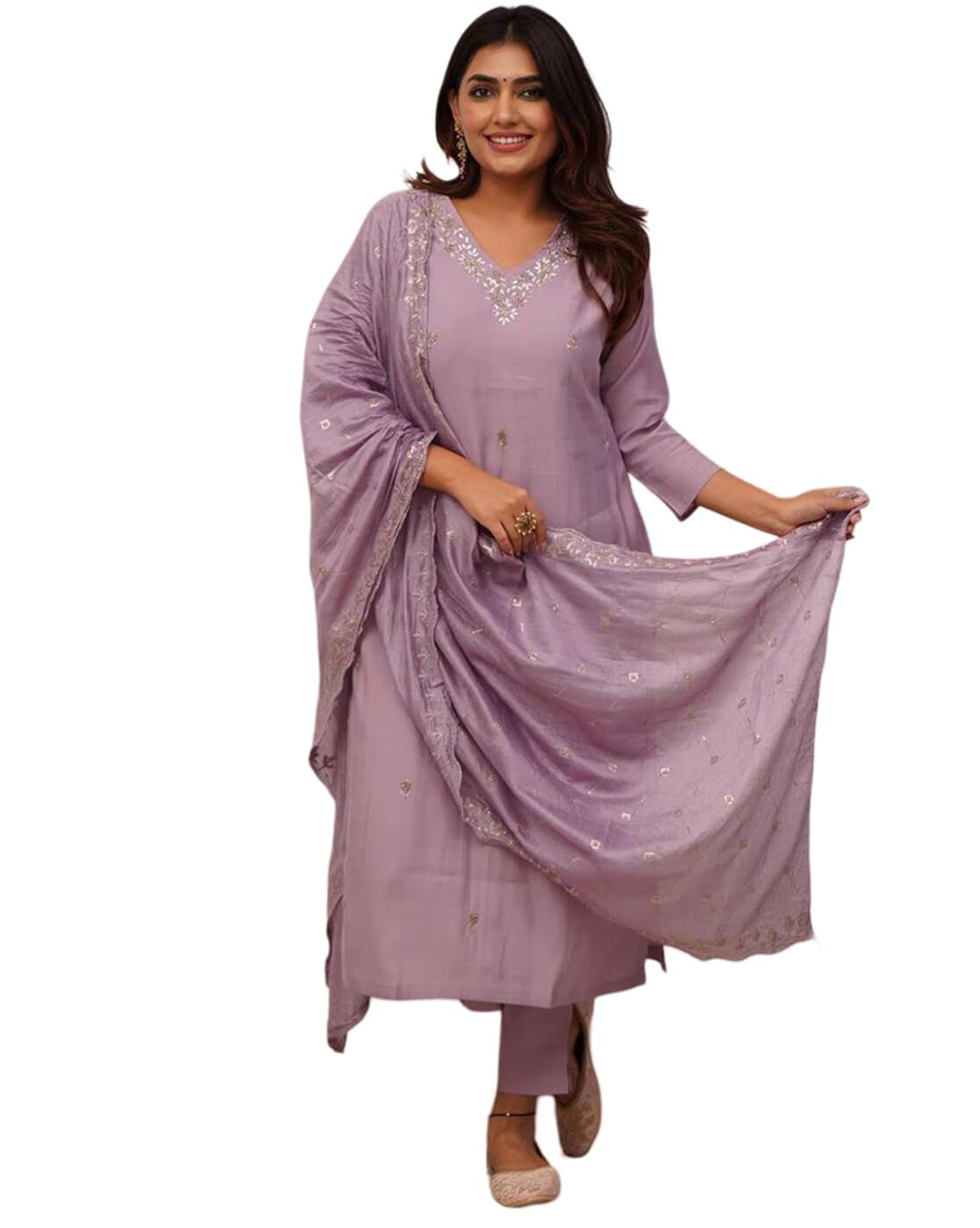 foxdx Women Roman Cotton Silk Embroidery Kurta Pant With Dupatta Set For Women-picture-18