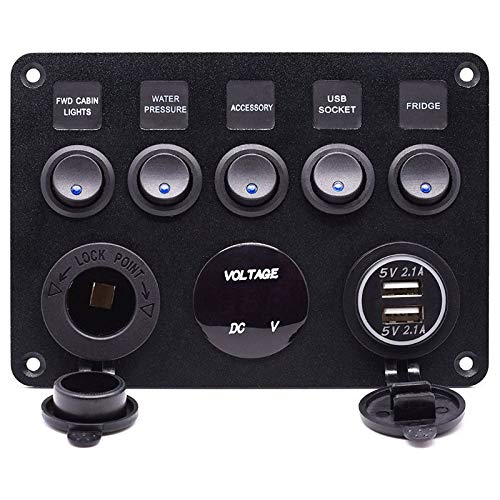 Davitu Cables, Adapters & Sockets - 5 Gang ON-OFF Toggle Switch Panel 2USB 12V for Car Boat Marine RV Truck Camper