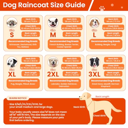 Image of BRKURLEG Dog Raincoat, Waterproof Rain Jacket with Hood, Orange, XXL