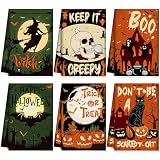 Inwnpio 6Pcs Halloween Kitchen Hand Towels - Trick or Treat Ghost Cat Pumpkin Bat Tea Towel Dish Set for Bathroom Decorations