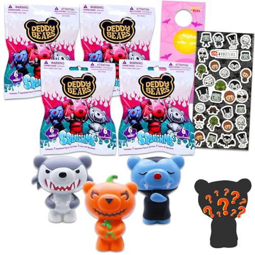Deddy Bears SquishMe Blind Bag 4 Pack - Bundle with 4 Deddy Bear Foam Figures Plus Stickers, More | Teddy Bear Party Favor Toys for Kids
