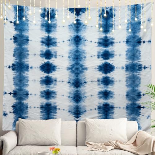 Shrahala Abstract Indigo Tapestry, Blue Check Abstract Indigo Tie Dyed Grid Navy Wall Hanging Hd Print Polyester Backdrop For Dorm Room Bedroom 90.6 X 78.7 In