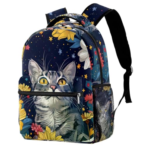 Sac à dos motif chat et fleurs pour le campus et les sorties quotidiennes