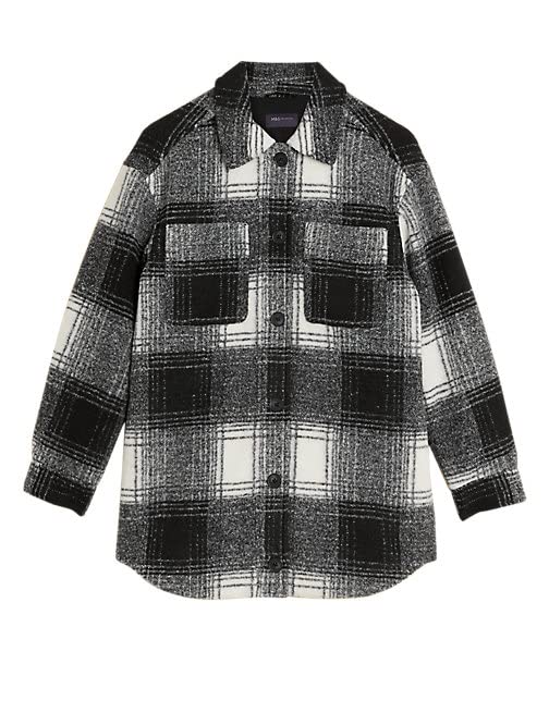 Image of Marks & Spencer Checked Collared Relaxed Shacket T494639BLACK MIX (L)